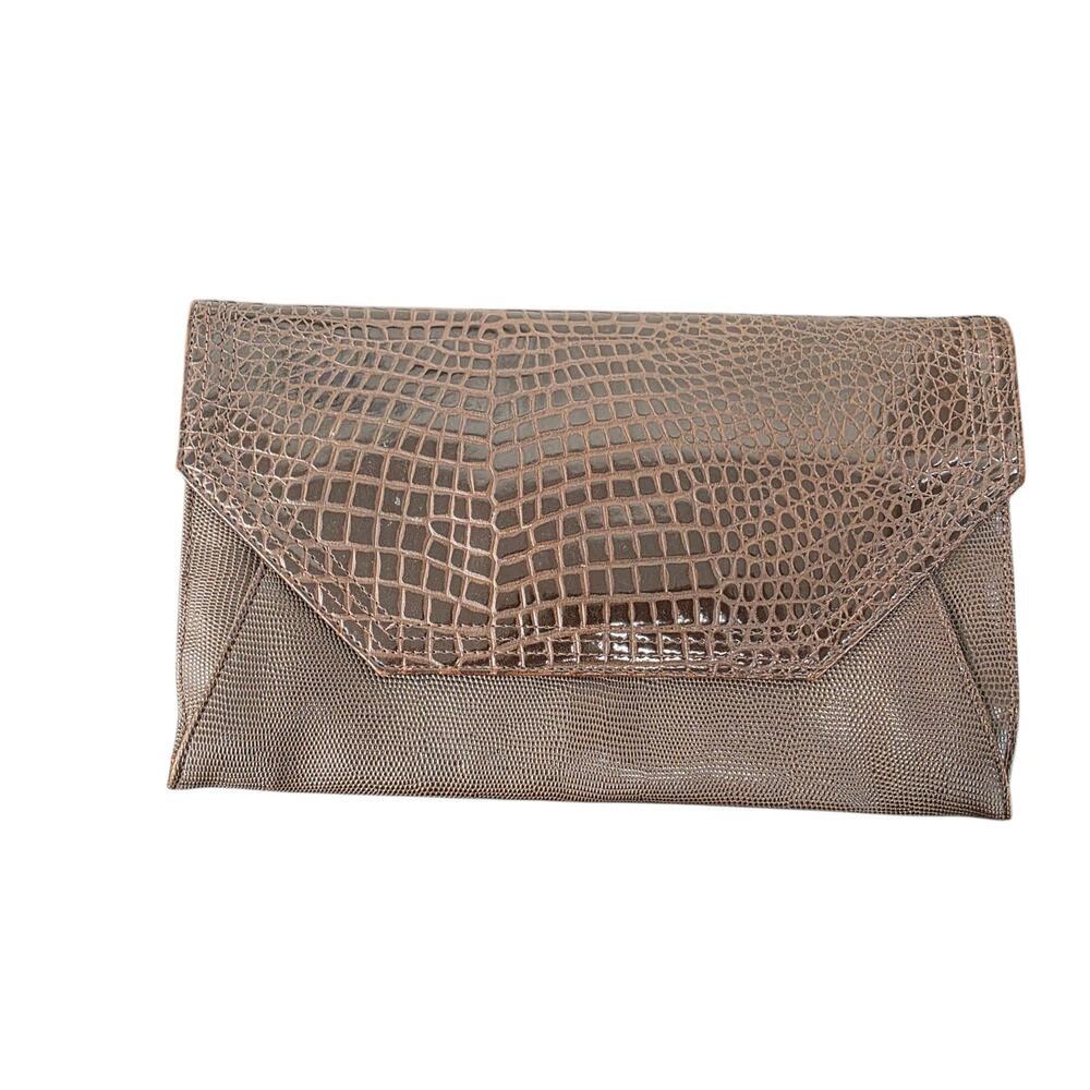 Vintage Breno Brown Lizard & Croc Embossed Leather Envelope Clutch Bag